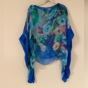 Floral Blue Sheer Women's Top